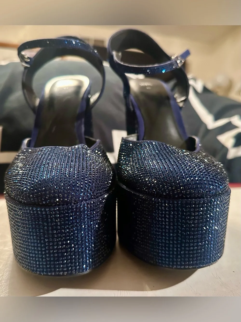 Zara Sparkling Navy Platform Mary Jane Heels